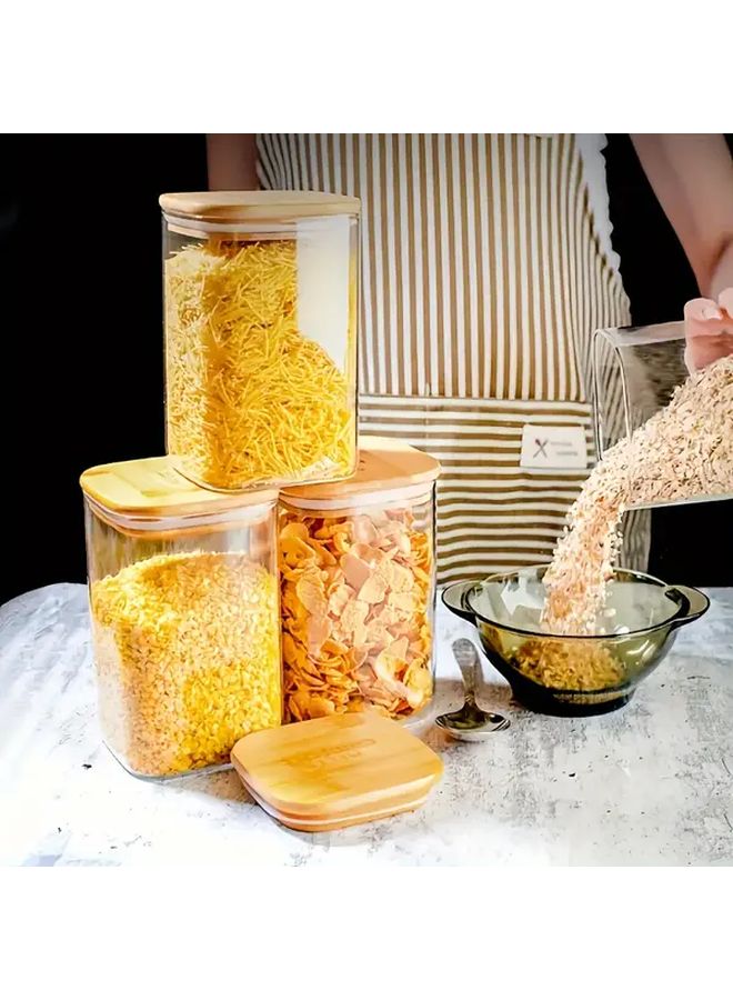 4 Pack 1500ml Square Glass Canisters With Bamboo Lids Food Storage Jars - Image 5